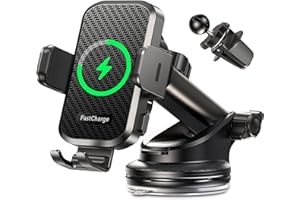 CHGeek Car Phone Holder Wireless Charger, Wireless Charger Car Holder with 15W Fast Charging for Dashboard Windshield Air Vent, for iPhone, Samsung Galaxy etc Black