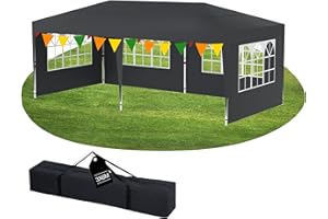 YRHome 3x6m Pavillon mit 6 Seitenwände Höhenverstellbar Wasserdicht Stabil Winterfest Faltpavillon Pop-Up Partyzelt Gartenzelt Gartenpavillon UV Schutz 210D Oxford-Gewebe inkl. Tasche Anthrazit