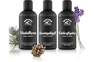 ‎BERGBAD BERGBAD 3 x 100ml BIO Saunaaufguss Set Gutenachtbad - wohltuendes, erfrischendes Sauna-Aufgussmittel mit Bio-Alkohol, Wasser und 100% naturreinen ätherischen BIO Ölen