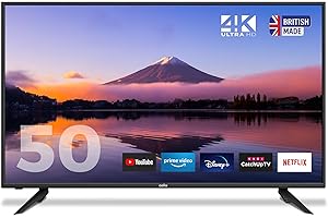 Cello C50RTS 50 inch Smart TV 4K Ultra HD LED Made in UK, FREEVIEW DVB-T2 HD: Prime Video, Netflix, YouTube, Disney+ & Catch Up TV Apps, 3x HDMI 50 inch Smart WiFi TV in Black