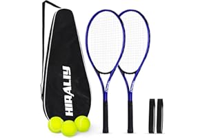 HIRALIY 27" Tennis Rackets Set of 2, 3 Tennis Balls, 2 Tennis Racquets, 2 Overgrip Tapes and 1 Carrying Bag Outdoor Recreational Sport Game