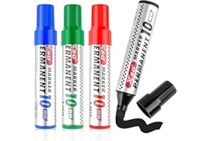 Deepton Permanentmarker, Schwarz, Rot, Blau, Grün 4 Farben Permanent Marker, 3-10 mm Keil-Spitze Wasserfest, Wischfest, Farbecht Schnell-Trocknend für Glas, Kunststoff, Metall, Holz (4 Farben, 10mm)