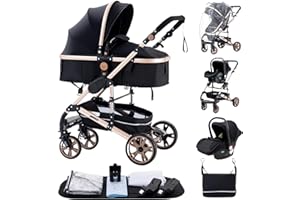 ALYIKOU Cochecito para bebé 3 en 1, Carrito Plegable con Gran Canopy, Suspensión de Ruedas y Gran Cesta de Carga ，adecuado para 0-3 años, carga máxima de 25 kg