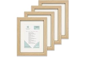 ENMARKALIA DECORACION Marco de fotos (pack x4), color madera, tamaño 20x25 cm con paspartú de 15x20 cm, soporte de pie, colagador horizontal y vertical para montaje en pared, moldura de 18x18mm y cristal , X4 Uds