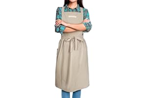 SPDYCESS Tabliers Femme Style Japonais X Forme Double Poches Coton Cuisine Tablier Couleur Unie Bavette pour Familial Restaurant Jardin Barbecue Café Dessin Lavables en Machine