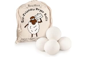 HANAMOON Wool Tumble Dryer Balls– Eco-Friendly Organic Fabric Softener, Reduce Wrinkles & Drying Time, Save Energy, Reusable, Handmade, 100% New Zealand Wool, Baby Safe, Unscented, XL Size (Pack of 4)