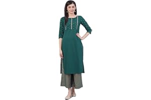 VASTRAGHAR Kurta-Set für Damen, indische Tunika, Oberteile, Baumwolle oder Viskose, Kurti mit Palazzo-Hose, Partykleidung - Beige