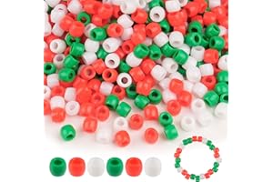 Ailvor 1000pcs Christmas Pony Beads, Red Green White, Plastic, Round, Craft Bead, 6x8mm, DIY Crafting, Jewelry Making