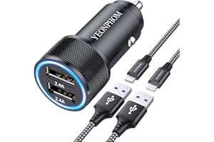 YEONPHOM Zigarettenanzünder USB Auto Adapter,2.4A Auto Ladegerät mit 2X iPhone Ladekabel [Apple MFi Zertifiziert],Kfz Ladegerät Ladeadapter USB Zigarettenanzünder Stecker für iPhone 14 13 12 11 Pro Max/X/8/7/6