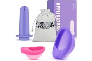 AOGOE 2 krążki menstruacyjne, rozmiary S+L, 2 narzędzia do zastosowania, silikon medyczny, kieszenie do przechowywania, krążek wielokrotnego użytku, do normalnego lub silnego krwawienia