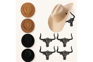 ZUHSAN Cowboy Hat Rack for Wall Longhorn Hat Hooks Cowboy Hat Holder for wall Cast Iron Metal Wall Decor Rustic Cowboy Hat Hanger for Storage Closet Bedroom Living Room Rust Western Gifts (Rust, 4 Pack)