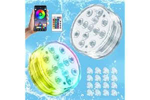 Moocuca 2pcs Poolbeleuchtung Unterwasser Wasserdicht, IP68 Unterwasser Led mit Fernbedienung mit APP-Kontrolle, 16 Veränderbare Farben Led Licht, Mini Unterwasser Licht mit Saugnäpfe für Pool Brunnen