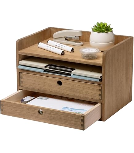 Organizer Scrivania Legno KIRIGEN Organizzatore Legno Per Scrivania - Porta Documenti E Riviste 35x24x18cm Giallo-Marrone Raccoglitore Riviste Legno