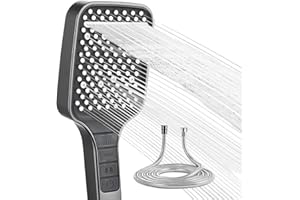 KORSAOT Soffione Doccia, 7 Tipi di Getto Doccino per Doccia, Doccia Soffione con Tubo Flessibile Antideflagrante da 1,5 m con Pulsante di Arresto (Grigio)