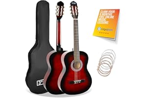 3rd Avenue 3/4 Size Kids Classical Guitar Spanish Nylon String Beginner Pack Bundle - 6 Months FREE Lessons, Bag, Strings – Red