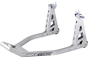 BIKETEK Heavy Duty Motorcycle Rear Paddock Stand Lightweight Aluminium Pro Box Stand Sliver With Bobbin Hooks