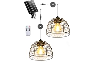 ‎FABSTYL FabStyl Solar Hängeleuchte für Außen Innen, 1 Solarpanel versorgt 2 Boho Solarlampen mit Fernbedienung Helligkeit einstellbar, Timer IP65 wasserdicht für Garten Terrasse Pavillon Garage Balkon