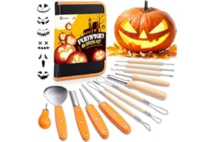 D-FANTIX Halloween Zucca intaglio Kit, Strumenti professionali per intaglio di zucca in acciaio inossidabile con stampini e custodia per il trasporto - Scolpisci decorazioni Jack-O-Lanterns fai da te Supplie