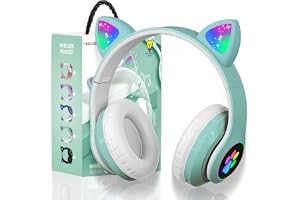 OHAANYY Trådlösa bluetooth-hörlurar för barn, vikbara katthörlurar med LED-blixt-lampor, barn Bluetooth 5.0 med mikrofon och