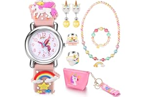 Jadive Set of 3 Little Girls Unicorn Gifts Include Unicorn Wrist Watch, Kids Jewellery Sets (Necklace Bracelet Rings Earrings), Girls Handbag Return Gifts for Birthday Party Christmas
