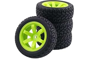 KEEDA 75mm Rubber Tyres and Wheels for 1/10 RC On Road Car 1/16 RC Rally Car HSP 94123 HPI Kyosho Tamiya (Black & Green)