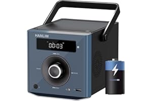 HANLIM CD Player Tragbar mit Bluetooth, UKW Radio, 2000mAh wiederaufladbare Akku, MP3-Wiedergabe/USB/AUX-Eingang/Kopfhöreranschluss/Fernbedienung, 10W Lautsprecher, kompakter Tragbarer CD-Player, Schwarz