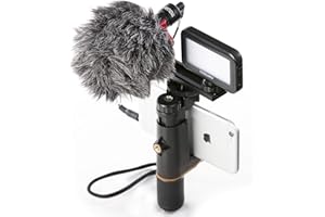 Smartphone Vidéo Rig, Mouriv Kit d'enregistrement vidéo Vlogging Stabilizer Bundle avec Microphone cardioïde Selfie LED Light, Barre d'extension de Chaussure Froide en Aluminium Solide pour téléphone