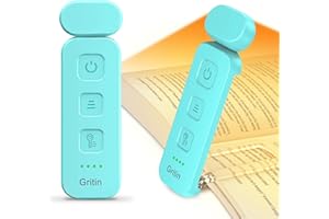 Gritin Book Light Rechargeable, Reading Light Lamp Clip on Books, Eye Caring 3 Colors, 5 Brightness & Stepless Dimming, Long Lasting up to 80hrs, Portable Mini Reading Lamp for Readers
