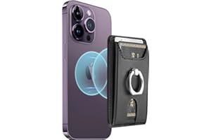 Ceppekyy Porte Carte Magnétique avec Anneau Support,Pochette Carte Compatible avec MagSafe,Portefeuille avec 4 Porte-Cartes pour iPhone 15/14/13/12 Pro/Max/Plus/Coque Magsafe,Cuir Végan,RFID,Noir