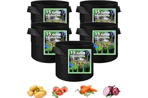 LITLANDSTAR 5 Pack Vegetable Grow Bags, Gardening Plant Growing Bags Breathable Non-woven Fabric Plant Pots with Handles Indoor & Outdoor Grow Containers for Vegetable/Flower/Plant/Fruits, 15 Gallon(Black)
