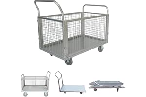 BAI YOU MEI BaiYouMei 4-1 Plattformwagen Transportwagen mit Abnehmbaren Wänden, Klappbar Gitterwagen mit Rollen Bremse Rollwagen Trolley, faltbarer Werkstattwagen, Magazinwagen, Schubwagen, Käfigwagen, Paketwagen