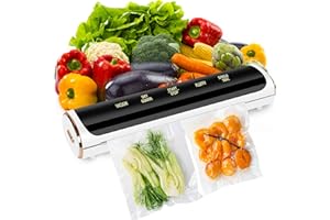 KEVIAN Macchina Sottovuoto Alimenti, 4 in 1 Automatica Macchina Sottovuoto con Modalità Secchi che Umidi, con 10 Sacchetti Sottovuoto (Sigillatore sottovuoto bianco)