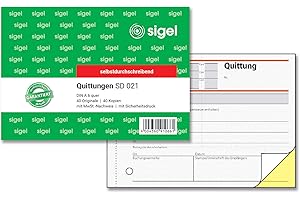 ‎SIGEL SIGEL SD021 Quittungsblock A6 quer, 2x40 Blatt, selbstdurchschreibend, mikroperforiert, aus nachhaltigem Papier