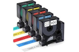 Aken étiquettes Compatible pour Dymo D1 12mm x 7m Compatible pour Dymo LabelManager 160 210D 420P 250 260P 280 étiqueteuses, Noir sur Blanc/Jaune/Bleau/Rouge/Vert, 45013 45016 45017 45018 45019