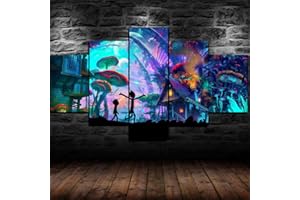 Yywife Modern Wall Pictures XXL Living Room Home Decor 5-Piece Canvas Pictures XXL Creative Gift Wall Decoration Rick and Morty Mushroom Psychedelic Painting