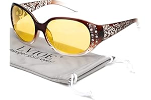 LVIOE Lunettes de conduite de nuit avec verres jaunes polarisés et anti-reflets pour femmes Lunettes de vision nocturne Protection
