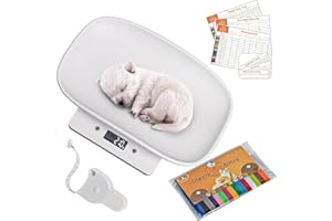 HEBAOGUGU Digital Pet Scales with 1.5m Tape Measure, 15kg Small Weight Scale, LCD Electronic Scale for Precise Measurement of Baby, Food Scale for Kitchen, Ideal for Pet Owner (15Kg Scale+Collars&Record Charts)