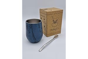 MateyCo Kit de Mate argentino Incluye bombilla, medida 355 ml.- con doble pared de acero inoxidable (Azul Oscuro)