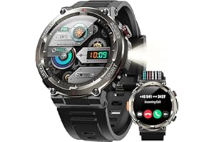 Yxtel Reloj Inteligente Hombre Militar con Linterna LED y Brújula,1.45"Smartwatch Hombre con Llamadas Bluetooth,960mAh,123 Modos Deporte, Monitor Cardíaco 24h/SpO2/Sueño, IP68,2 Correas (iOS/Android)