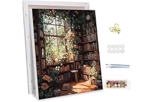 NEWENMO Malen Nach Zahlen mit Rahmen,Bequeme Bücherecke Paint by Numbers,Blumen Malen Nach Zahlen Erwachsene,DIY Handgemalt Ölgemälde Set mit Pinseln und Acrylfarben,für Home Dekoration 30x40cm