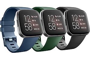 Mugust 3 Piezas Correa Compatible con Fitbit Versa/Fitbit Versa 2 Correa, Pulsera de Repuesto Clásica de Silicona para Fitbit Versa 2 / Versa/Versa Lite Correas (L, Negro/Azul Marino/Verde Oliva)