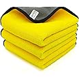 SOFTSPUN Microfiber Double Layered Cloth 800 GSM, 30X40 Cms 3 Piece Towel Set Yellow+Grey! Extra Thick Microfiber Cleaning Cloths Perfect for Bike Auto Cars Both Interior and Exterior.