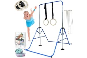 YOUTIFUN 62" Gymnastics Bar 5Height (Steel/Fiberglass) Kids Gym Equipment 5 Level Height Adjustable Pull Up Horizontal Gymnastic Bar, Gymnastics Equipment for Home for Girls & Boys 3 to 12 years old