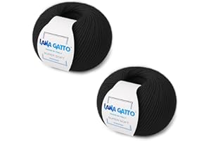 KALAPANTA Gomitoli per maglia e uncinetto 100% Pura Lana Vergine Merino Extrafine by Lana Gatto, Made in Italy. Linea Super Soft, lana di qualità superiore, 100 g. 250 mt, (Nero - 10008, 2)