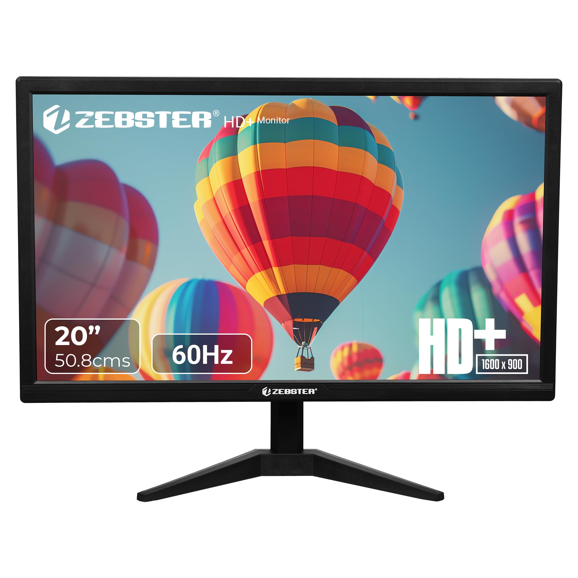 ZEBSTER GV120 20 Inch (50.8 cm) LED Monitor with Dual HDMI & VGA Input, HD+ 1600 x 900, 250nits Brightness, 16.7M Colors, 16: