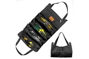 SINAND Torba na narzędzia, płócienna torba na klucze, wielofunkcyjna torba na narzędzia z 5 kieszeniami na zamek błyskawiczny, idealna dla hydraulików, handlowców i elektryków (Czarny)