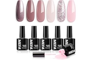 MEFA Gel Nail Polish Set, 6 Colors Nude Brown Glitter Pink Gel Polish Set Soak Off UV for Salon Home DIY for Women