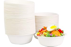 DHAIQC 120 Pièces Bols Jetables 500ml, Nature Papier Saladie, Écologique Bol Jetable, Bol Carton Jetable, Bagasse Bol Soupe Compostable Vaisselle Jetable Canne à Sucre (120 pièces-500 ml)