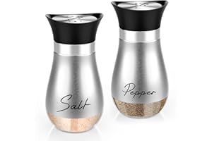 Dorblely Salière et Poivrière Set, 120ml Acier Inoxydable Poivriere, Saliere en Verre, Pots à épices, pour La Maison ou La Cuisine, Épices, Restaurant - Argent