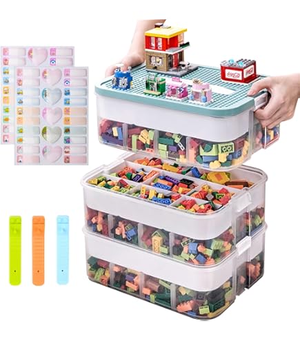 2 Strati Scatole Impilabili Con Coperchio Per Costruzioni Mattoncini Contenitore Contenitori Portaoggetti Per Bambini Scatola Giochi Con Scomparti